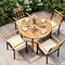 Natural Black Acacia Wood Patio Dining Set 4 Chairs Beige Cushions Round Table